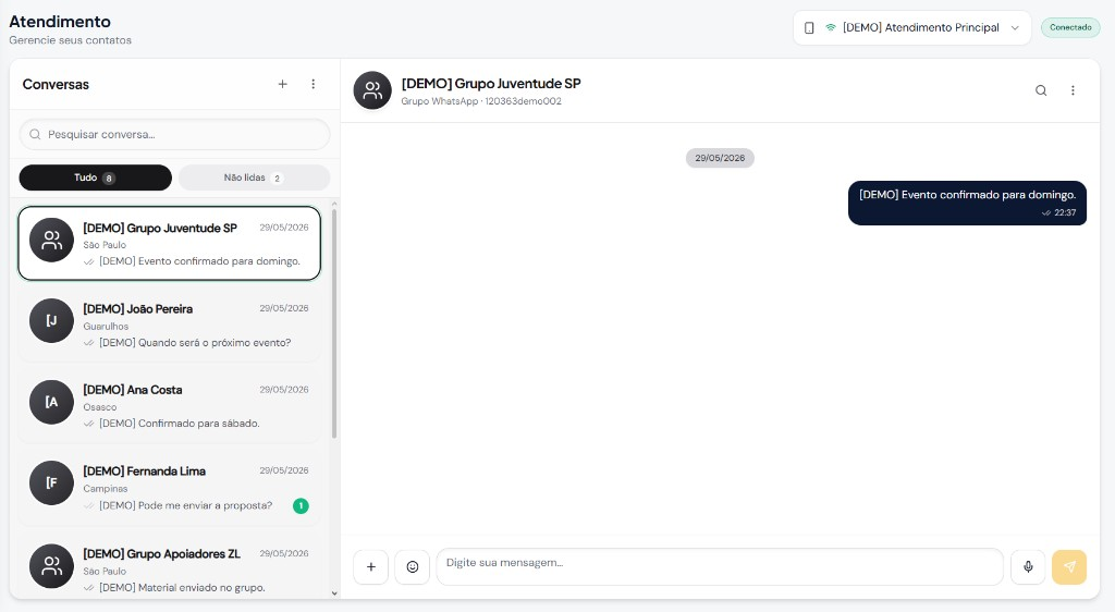Atendimento — canal de comunicação com a base via WhatsApp